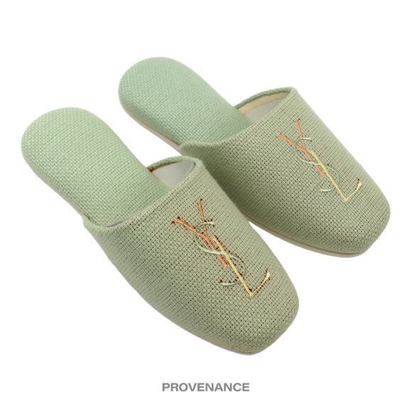 🔴 Yves Saint Laurent YSL Logo Slipper - Powder Green Canvas - Picture 3 of 6